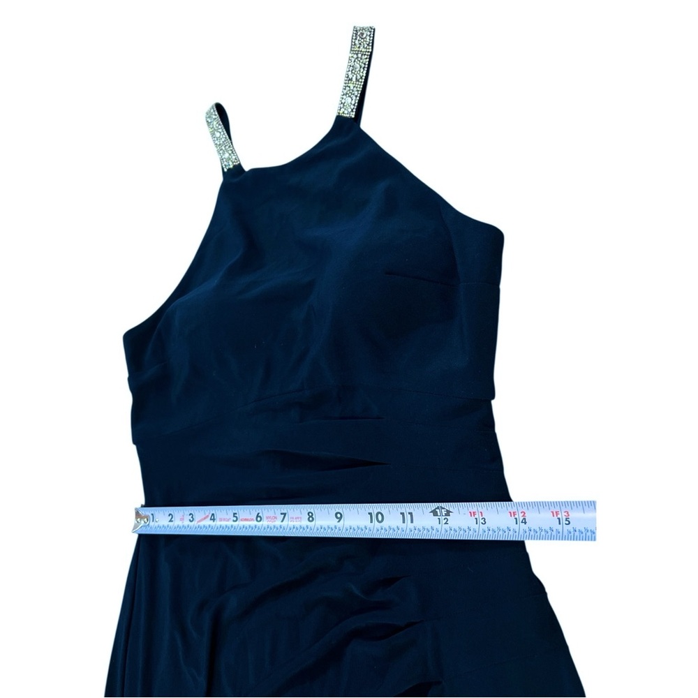 Betsy & Adam Long Halter Neck Sleeveless Gown Rhinestone Straps, Navy Blue, Sz 8 - Picture 10 of 15